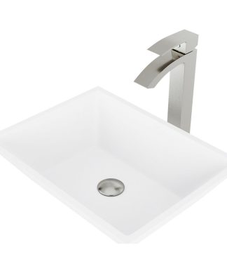 VIGO Vinca Matte Stone Vessel Sink With Duris Vessel Faucet, Brushed Nickel