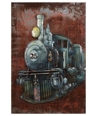 "Train" Mixed Media Iron Hand Painted Dimensional Wall Art 48x32
