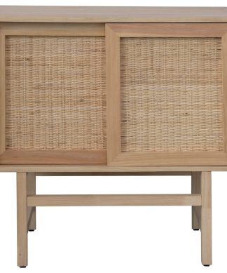 Woven Rattan/Pine Wood Cabinet With Sliding Door