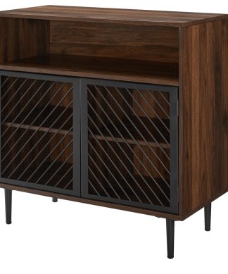 32" Modern Metal Door Accent Cabinet, Dark Walnut