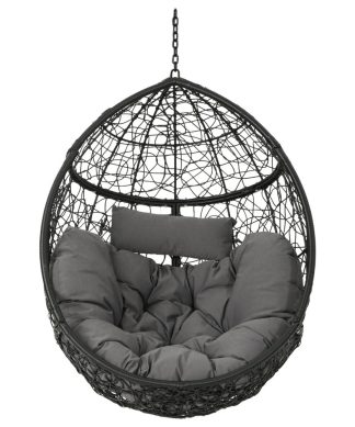 Yosiyah Indoor/Outdoor Hanging Basket Chair (Stand Not Included), Gray + Black