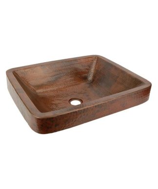 19" Rectangle Skirted Vessel Hammered Copper Sink