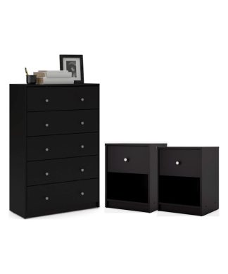 3 Piece Chest and Nightstand Bedroom Set in Black