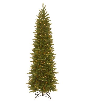 7 1/2' Feel-Real Grande Fir Pencil Slim Hinged Tree With 350-Light Clear