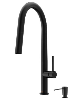 VIGO Greenwich Pull-Down Kitchen Faucet With Soap Dispenser, Matte Black