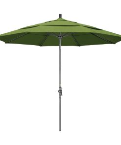 11' Grey Collar Tilt Crank Aluminum Umbrella, Spectrum Cilantro Sunbrella