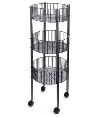 3-Tier Stainless Steel Accessory Display Storage Tower with Wheels