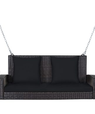 Wellfor 2-Person Patio Rattan Porch Swing with Cushions, Black