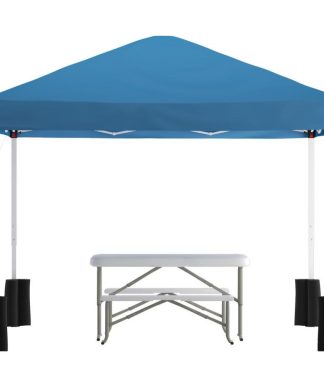 10'x10' Blue Pop Up Event Canopy Tent with Wheeled Case and Folding Bench...