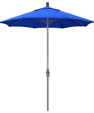 7.5' Grey Collar Tilt Crank Aluminum Umbrella, Pacific Blue Sunbrella
