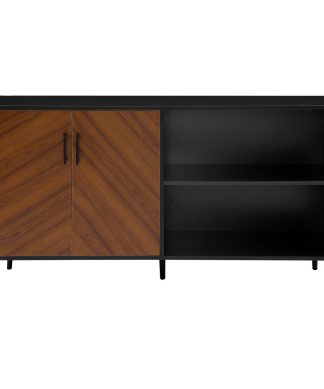 58" Midcentury Modern Bookmatched Doors Asymmetrical TV Stand, Black