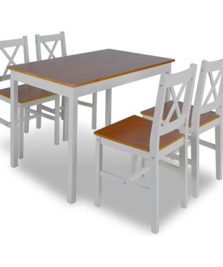 vidaXL Kitchen Dining Set Brown Wooden Furniture Lacquered Table and 4 Chairs