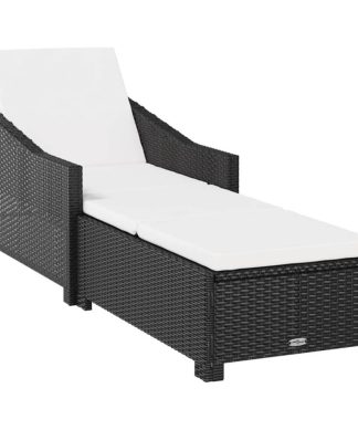 vidaXL Sun Lounger with Cream White Cushion Poly Rattan Black Garden Furniture