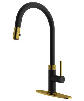 VIGO Bristol Pull-Down Kitchen Faucet With Deck Plate, Matte Brushed Gold/Matte