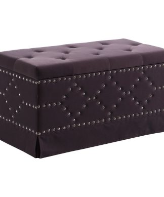 18" Gray Velvet Chrome Nailhead Studs Tufted Storage Bench, 2 Seatings