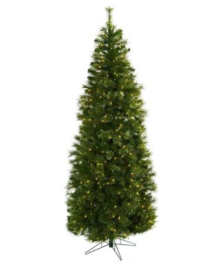 7.5' Cashmere Slim Christmas Tree With Clear Lights, Green
