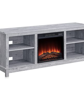 58" Charmant Fireplace TV Stand With Remote Control Storage Shelves, Light Gray