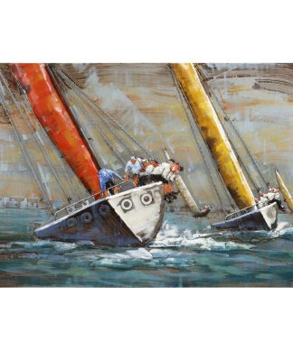 "Sailboat" Mixed Media Iron Hand Painted Dimensional Wall Art