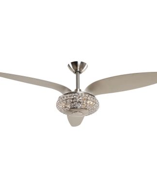 52, Modern Crystal Ceiling Fan With 3 Blades, Brushed Nickel