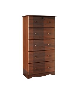 100% Solid Wood 5-Super Jumbo Drawer Chest With Lock, Mocha