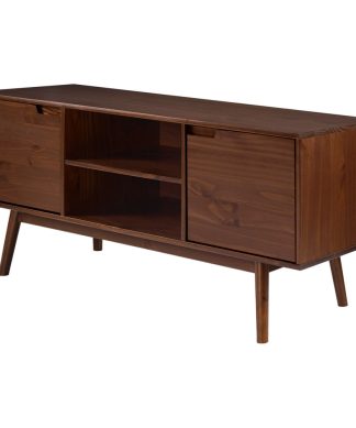 58" 2 Door Solid Wood TV Console, Walnut