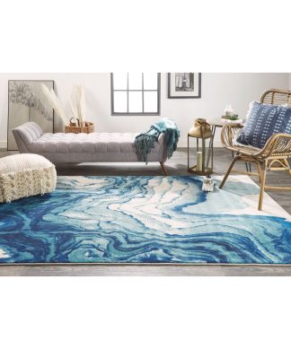 Weave & Wander Omari Contemporary Watercolor Rug, Blue, 6'7"x9'6"