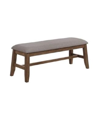 Wooden Bench with Fabric Upholstered Seat and Angled Legs, Brown and Gray