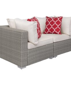 Westintrends Outdoor Patio Rattan Wicker Conner Sofa, Pillows (Set of 2), Gray/I