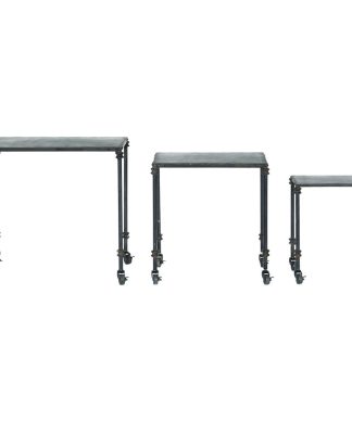 3-Piece Black Metal Tables With Casters