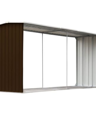 vidaXL Garden Log Storage Shed Galvanised Steel Brown Patio Firewood Shed