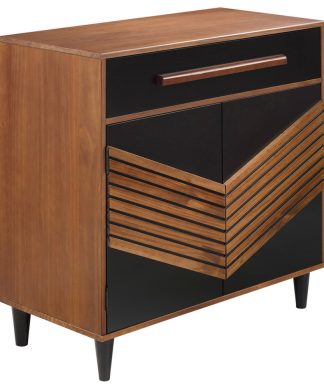 Anderson 32" Chevron Wood Detail Accent Cabinet, Black/Brown