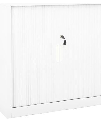 vidaXL Sliding Door Cabinet White 35.4" Steel Storage Book Cabinet Furniture