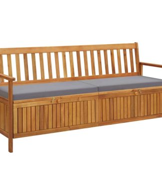 vidaXL Solid Acacia Wood Patio Storage Bench with Cushion 66.9" Garden Seat