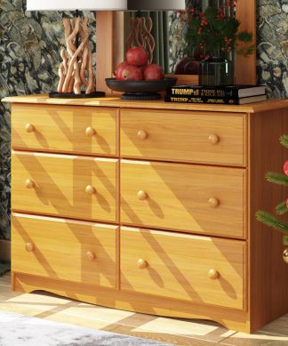 100% Solid Wood Double Dresser With 4 Super, 2 Standard Drawers, Honey Pine