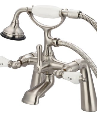Vintage Classic Deck Mount Tub Faucet With Handshower, Brushed Nickel Finish Wit