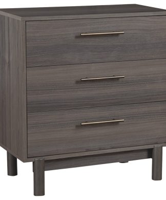 3 Drawer Contemporary Wooden Chest with Metal Bar Handles, Gray