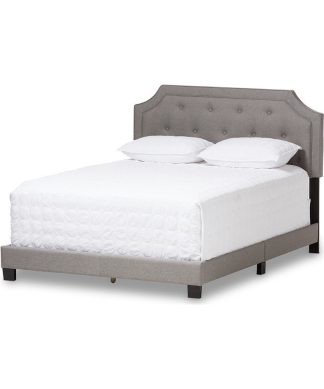 Willis Light Beige Fabric Upholstered Full Size Bed, Light Gray, Full