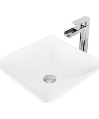 VIGO Hibiscus Handmade Matte Stone Vessel Sink Set With Vessel Faucet