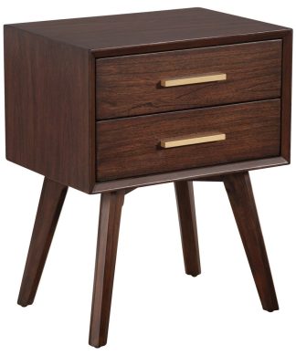Walnut and Gold 2 Drawer Nightstand