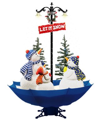 67" Musical Snowman Family Scene With Blue Umbrella Base and Snow Function