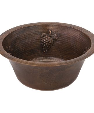 16" Round Copper Bar Sink With Grapes and 2" Drain Opening