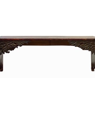 Vintage Oxblood Red Brown Flower Carving Rectangular Display Table Stand Hws1526