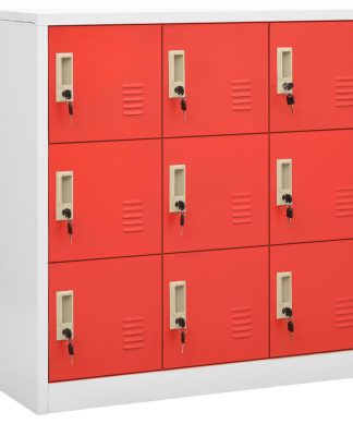 vidaXL Locker Cabinet Light Gray and Red Steel Home Storage Cabinet Furniture
