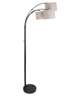 84" Oil Bronze Floor Lamp With 3 Lights, Arched Design & Natural Linen Shades