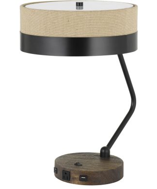 60W X 2 Parson Metal/Wood Desk Lamp With Metal/Fabric Shade With 2 Usb Ports