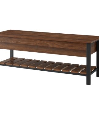 48" Modern Farmhouse Storage Bench, Dark Walnut