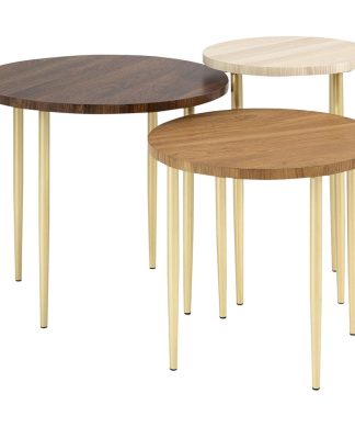 3 Pieces Nesting Coffee Table, Slim Metal Legs & Round MDF Top, Dark Walnut/Gold