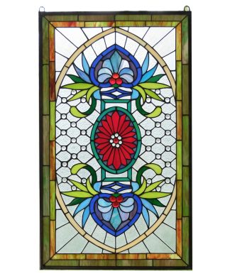 20.5" x 34.75" Decorative Jeweled Handcrafted stained glass panel