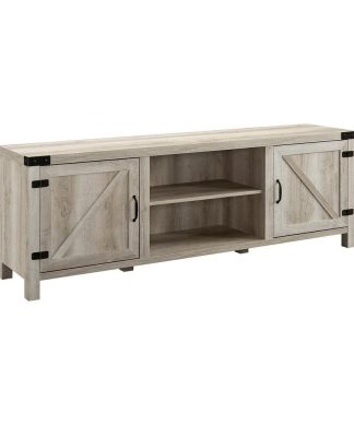 70" Rustic Farmhouse Barn Door Wood TV Stand - White Oak
