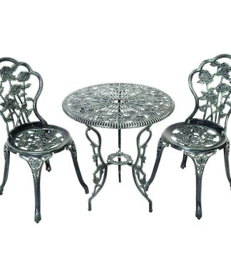 3-Piece Bistro Set, Garden Round Table and Chairs, Rose Design
